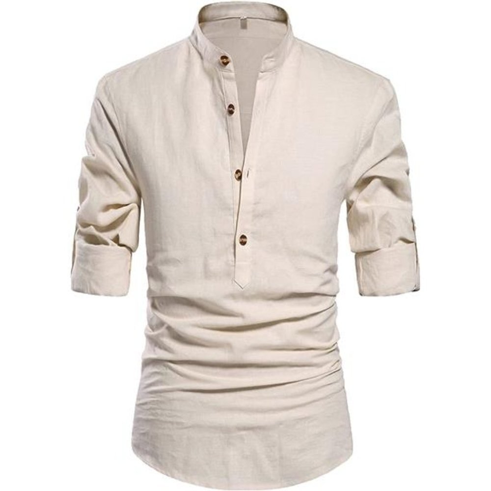 Men's Henley Neck Long Sleeve Daily Look Linen Shirts